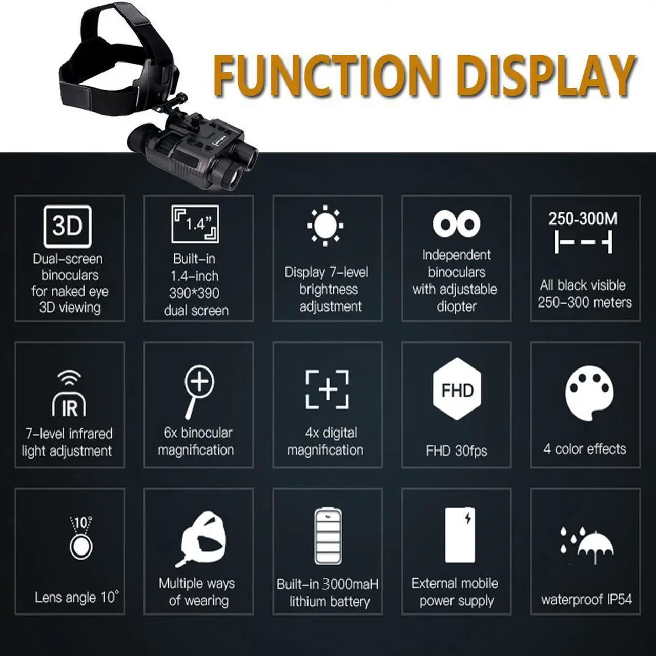 Alt view image 2 of 7 - NV8000 3D Night Vision Binoculars Goggles 1080P Head Mount Infrared Night Vision