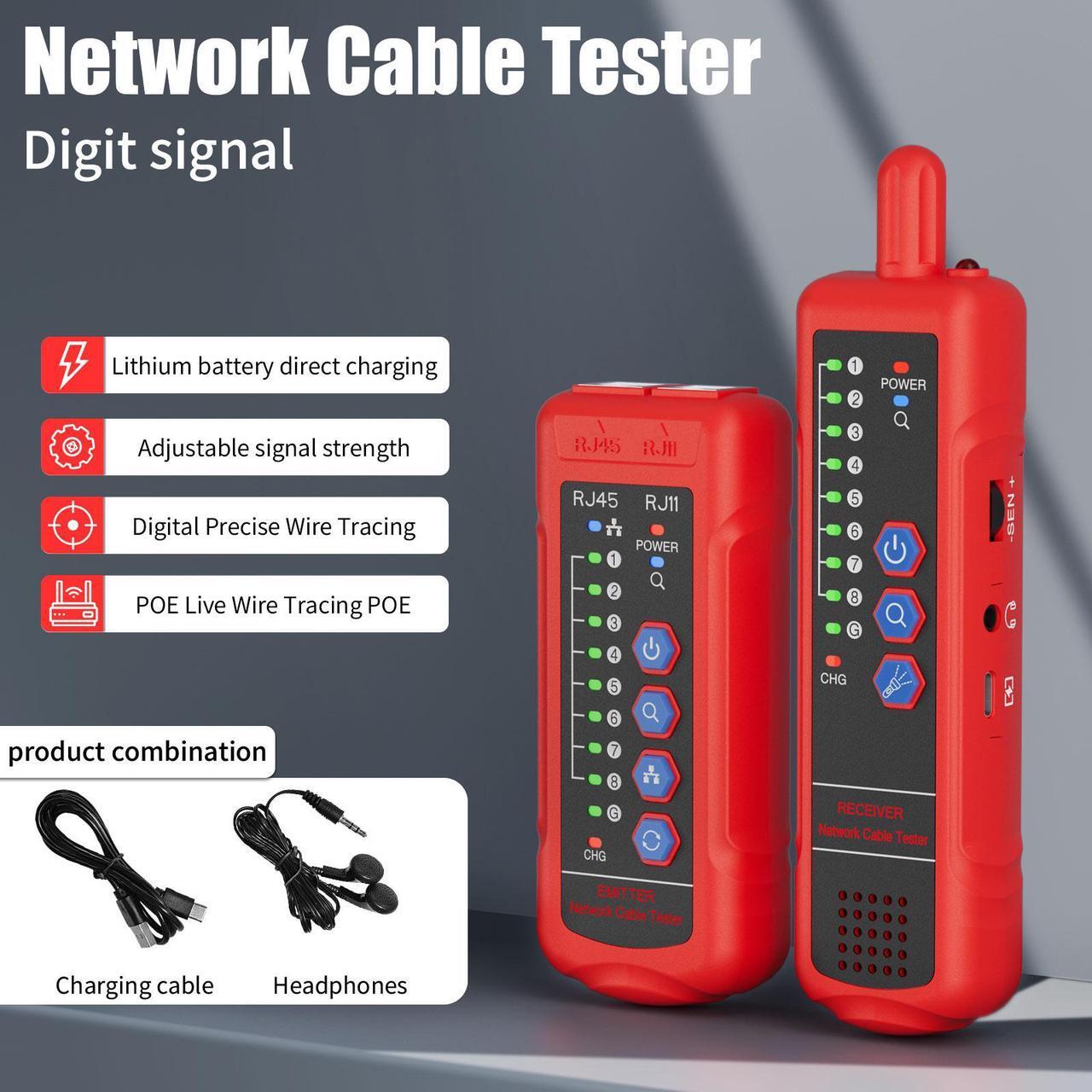 Main image of U810TXU820RX Digital Cable Tester: RJ11/RJ45/Cat5/Cat6 Testing w/ 3km(9840ft) Range, Signal Tracing & Noise-Free Tech for Electricians & Home Networks