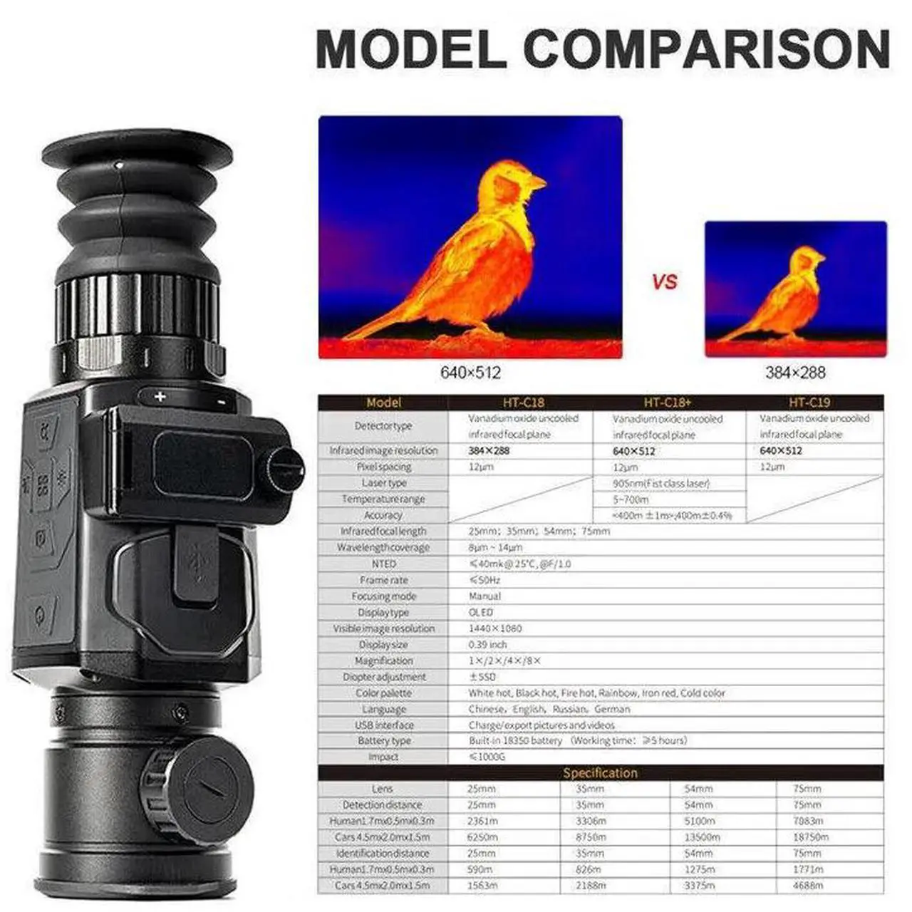 Alt view image 6 of 7 - Ht-C19 35mm Thermal Scope Monocular Resolution 640X512 Hunting Thermal Imaging Camera