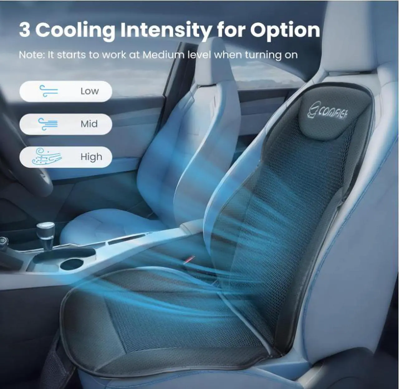 Alt view image 2 of 7 - Funda de asiento de coche de refrigeración para asientos delanteros de automóvil, almohadilla de enfriamiento negra de 12 V, fundas de asiento delantero para autos, camiones, SUV, universal