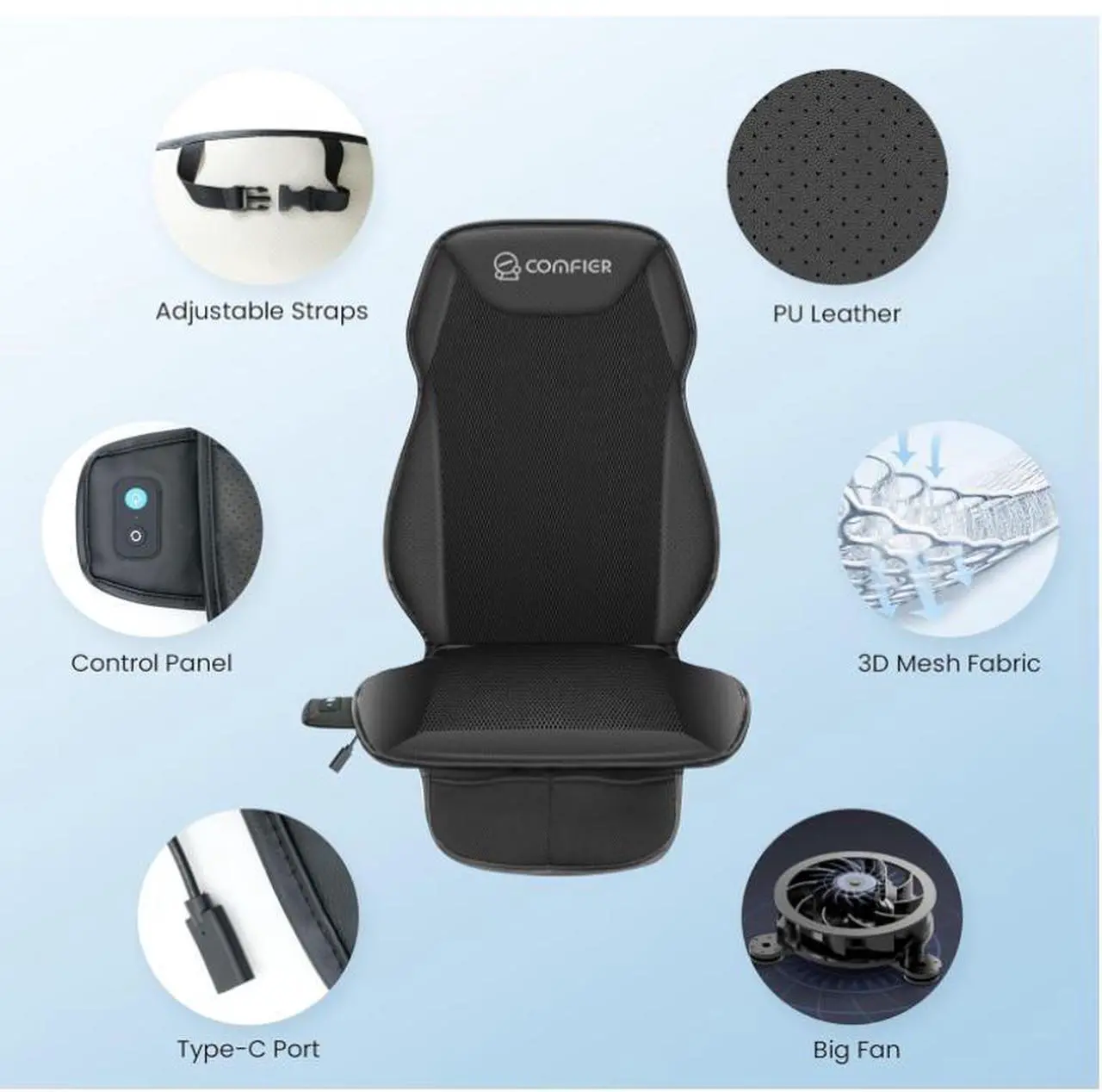 Alt view image 3 of 7 - Funda de asiento de coche de refrigeración para asientos delanteros de automóvil, almohadilla de enfriamiento negra de 12 V, fundas de asiento delantero para autos, camiones, SUV, universal