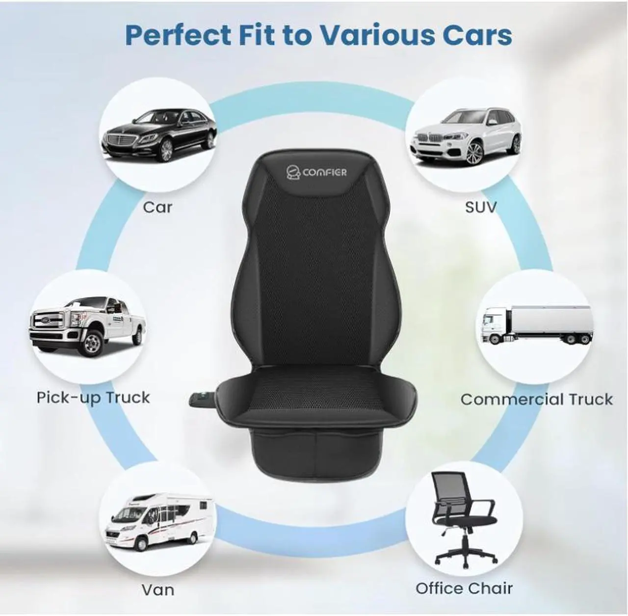 Alt view image 4 of 7 - Funda de asiento de coche de refrigeración para asientos delanteros de automóvil, almohadilla de enfriamiento negra de 12 V, fundas de asiento delantero para autos, camiones, SUV, universal