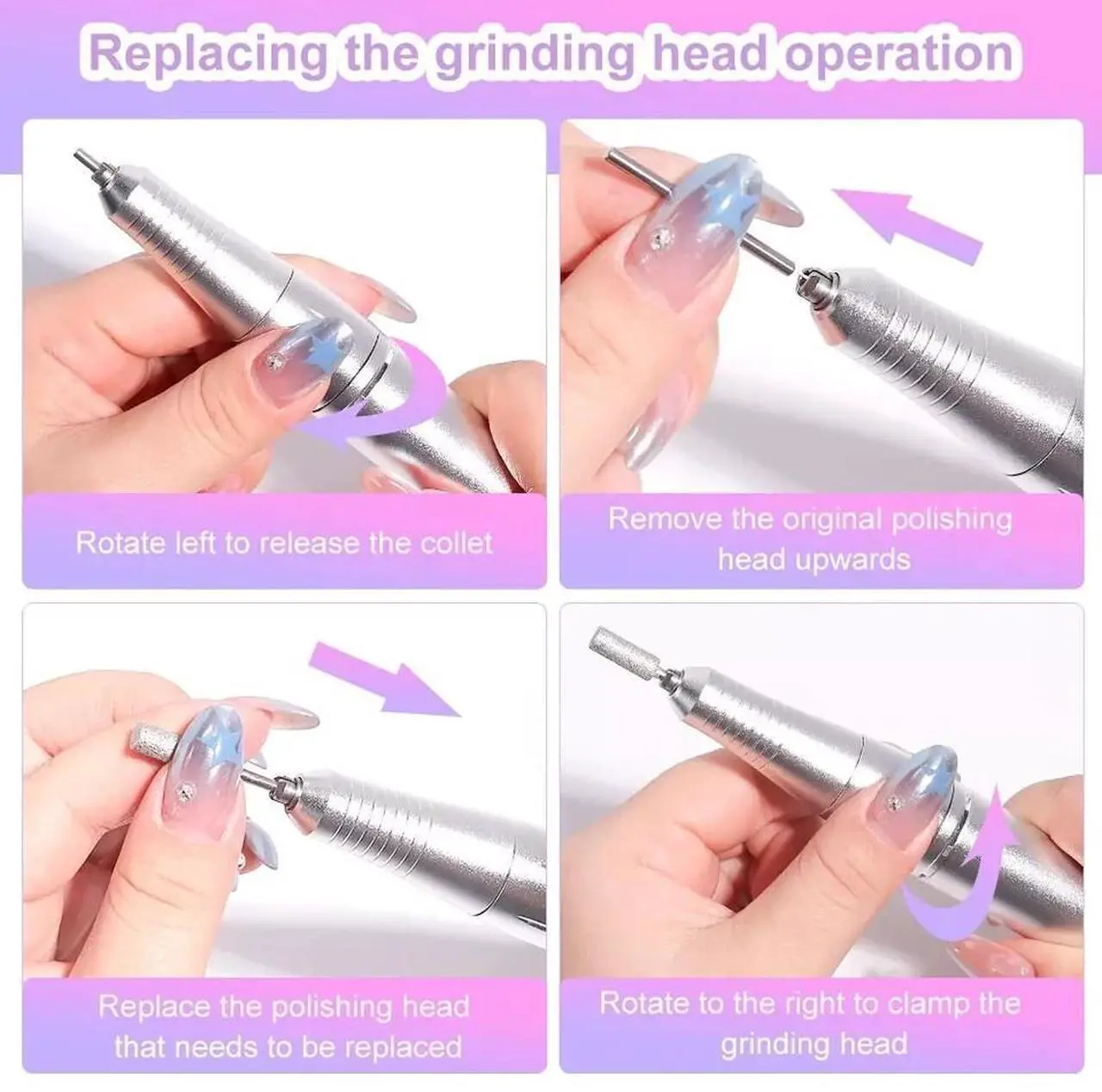 Alt view image 5 of 7 - 3pcs *Professional Electric Nail Drill Machine 45000RPM Portable 2025