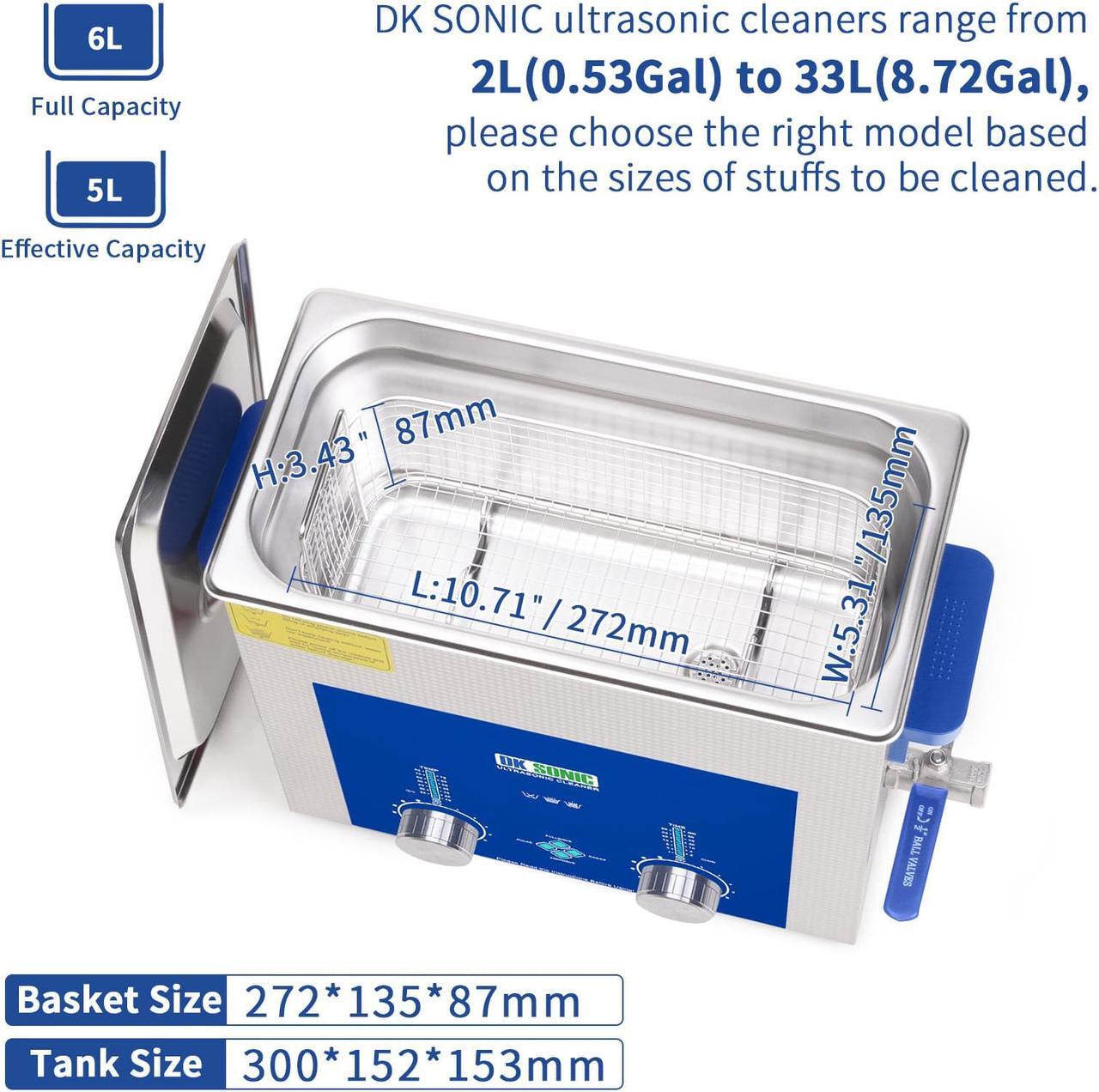 Alt view image 5 of 7 - DK SONIC Ultrasonic Cleaner - Ultrasonic Vinyl Record Cleaner,Sonic Cleaner,Ultrasound Gun,Lab Tool,Carburetor,Engine Parts Cleaning Machine with Encoded Timer and Heater(1.58Gal-6L)
