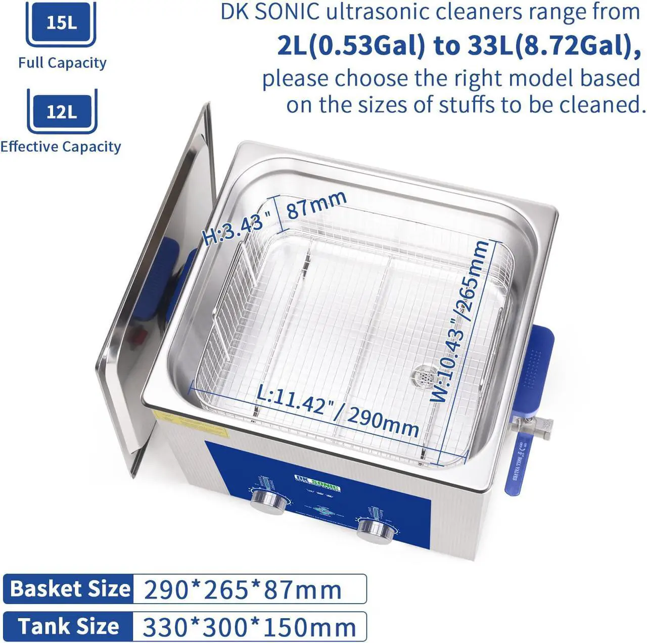 Alt view image 5 of 7 - DK SONIC Ultrasonic Cleaner - Ultrasonic Carburetor Cleaner,Sonic Cleaner,Ultrasound Gun,Lab Tool,Carburetor,Engine Parts Cleaning Machine with Encoded Timer and Heater(3.96Gal-15L)