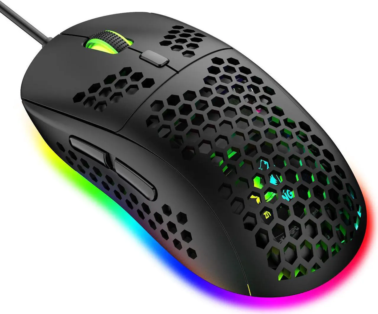 Alt view image 6 of 7 - M8 Gaming Mouse, Honeycomb Hollow Design Ergonomic Wired Mouse with Backlight, up to 6400 DPI, RGB Gaming Mouse for Laptop DPI Adjustable Portable Computer Accessory, Black