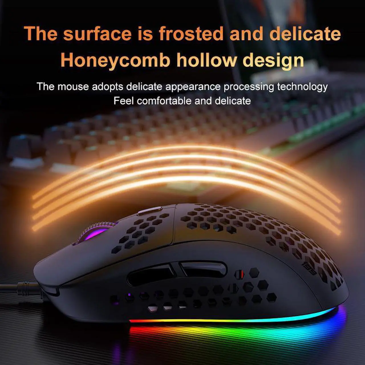Alt view image 3 of 7 - M8 Gaming Mouse, Honeycomb Hollow Design Ergonomic Wired Mouse with Backlight, up to 6400 DPI, RGB Gaming Mouse for Laptop DPI Adjustable Portable Computer Accessory, Black