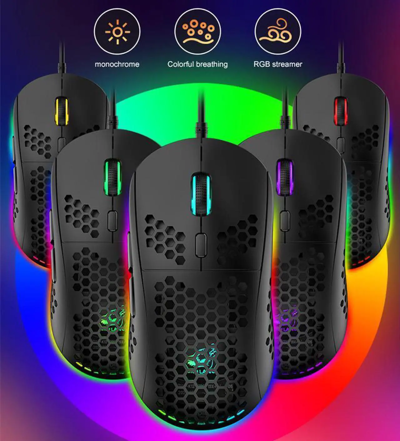 Alt view image 2 of 7 - M8 Gaming Mouse, Honeycomb Hollow Design Ergonomic Wired Mouse with Backlight, up to 6400 DPI, RGB Gaming Mouse for Laptop DPI Adjustable Portable Computer Accessory, Black