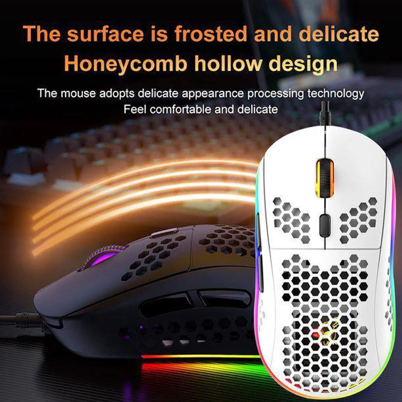 Alt view image 4 of 6 - M8 Gaming Mouse, Honeycomb Hollow Design Ergonomic Wired Mouse with Backlight, up to 6400 DPI, RGB Gaming Mouse for Laptop DPI Adjustable Portable Computer Accessory,White