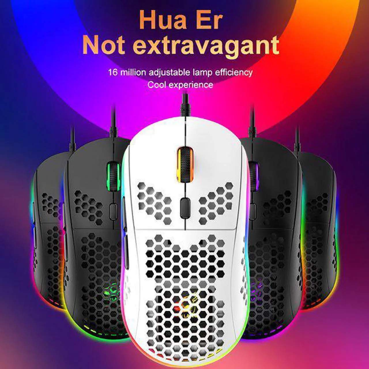 Alt view image 3 of 6 - M8 Gaming Mouse, Honeycomb Hollow Design Ergonomic Wired Mouse with Backlight, up to 6400 DPI, RGB Gaming Mouse for Laptop DPI Adjustable Portable Computer Accessory,White
