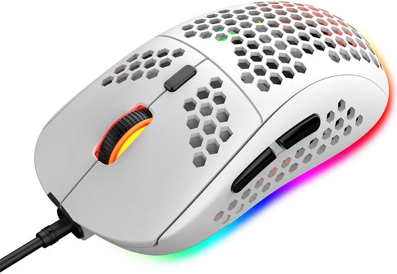 Alt view image 6 of 6 - M8 Gaming Mouse, Honeycomb Hollow Design Ergonomic Wired Mouse with Backlight, up to 6400 DPI, RGB Gaming Mouse for Laptop DPI Adjustable Portable Computer Accessory,White