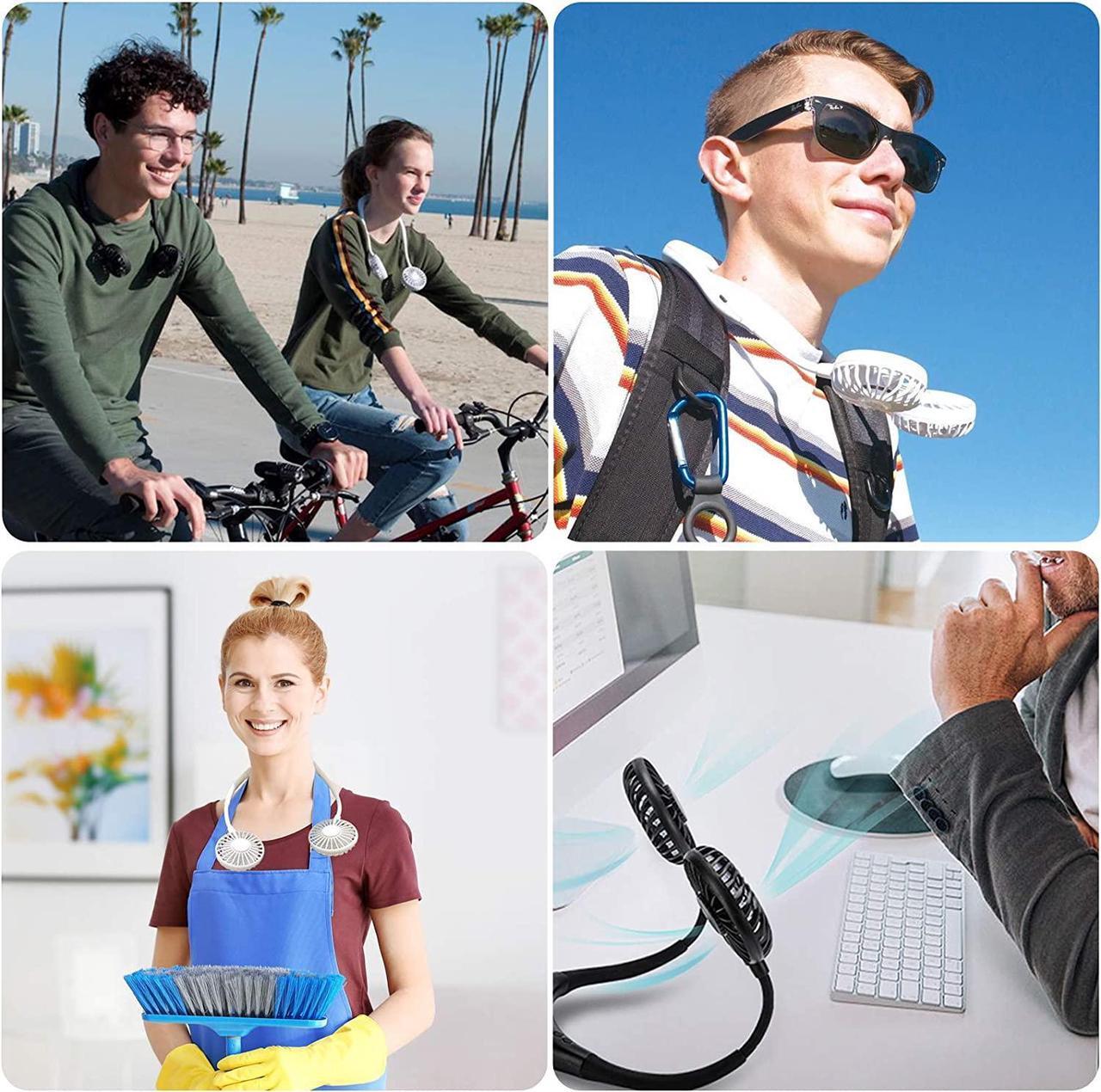 Alt view image 7 of 7 - Neck Fan, Rechargeable Battery Operated Portable Fan 2600mAh, Hands Free Personal Fan Hang Around Neck Fans, Wearable Small Fan for Outdoor Working Battery Powered USB Fan Over 12 Hours Constant Cool