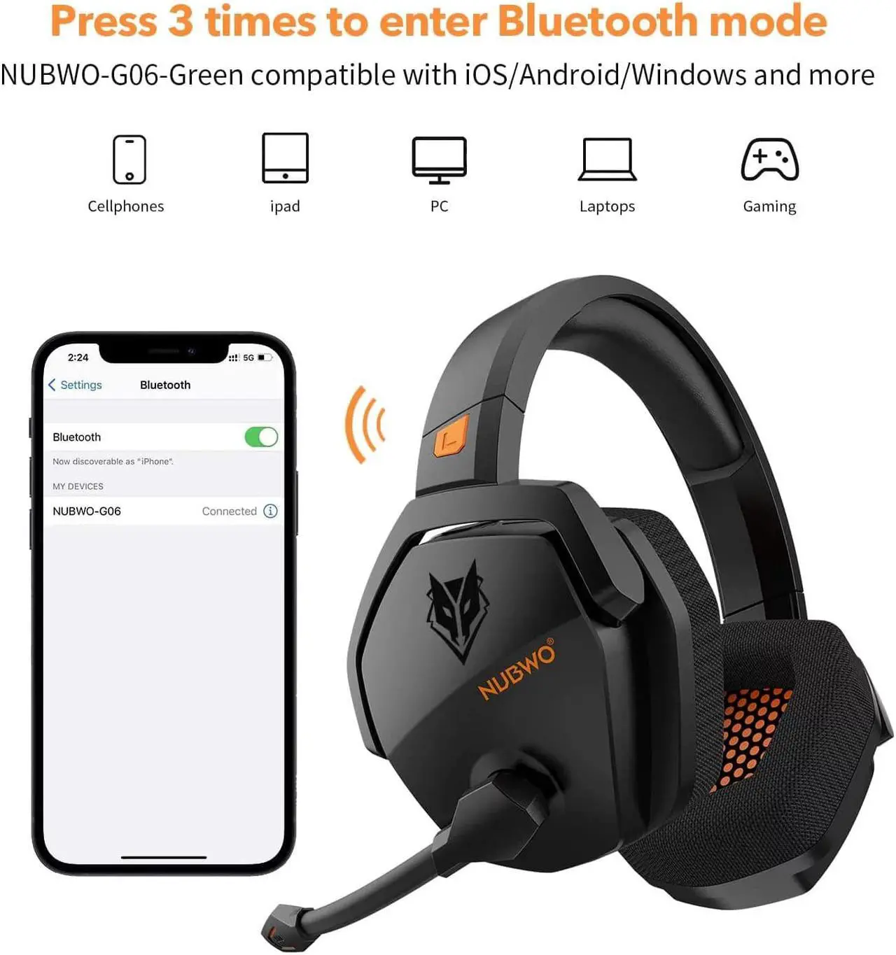 Alt view image 2 of 7 - G06 Wireless Gaming Headset with Microphone for PS5, PS4, PC, Mac, 3-in-1 Gamer Headphones wit Mic, 2.4GHz Wireless for PS Console, Bluetooth Mode for Switch, Wired Mode for Controller