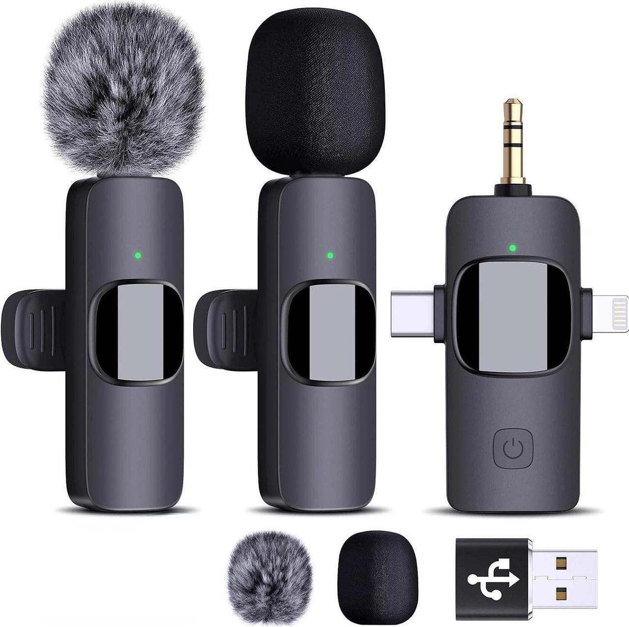 Main image of Dual Wireless Lavalier Microphones for iPhone Android Camera Laptop PC, 4 in 1 Wireless Lapel Mic for Video Recording Vlog, YouTube, TikTok, With Lightning/USB-C/3.5mm/USB Plug