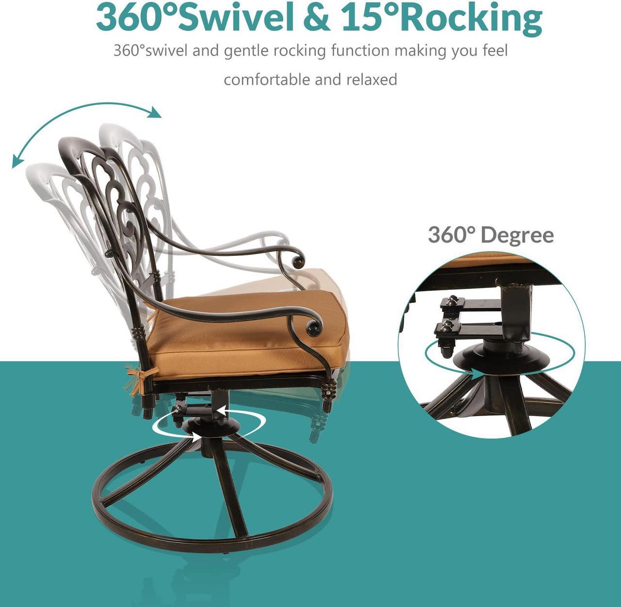 Alt view image 4 of 7 - MEETWARM 9-Piece Outdoor Patio Dining Set, All-Weather Cast Aluminum Patio Conversation Set with 2 Swivel Rocker Chairs, 6 Stationary, 1 Oval Table, 8 Cushions, 2" Umbrella Hole