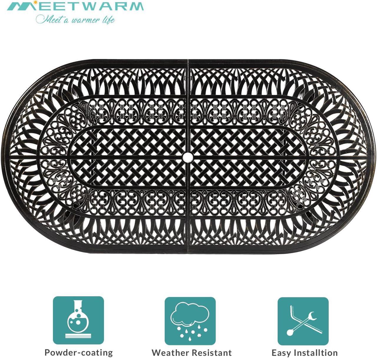 Alt view image 2 of 7 - MEETWARM 9-Piece Outdoor Patio Dining Set, All-Weather Cast Aluminum Patio Conversation Set with 2 Swivel Rocker Chairs, 6 Stationary, 1 Oval Table, 8 Cushions, 2" Umbrella Hole