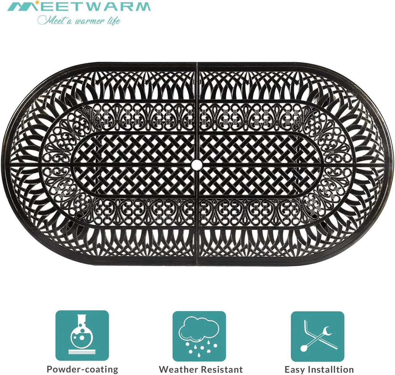 Alt view image 2 of 7 - MEETWARM 9-Piece Outdoor Patio Dining Set, All-Weather Cast Aluminum Patio Conversation Set with 6 Stationary, 2 Swivel Rocker Chairs, 1 Oval Table, 8 Cushions, 2" Umbrella Hole