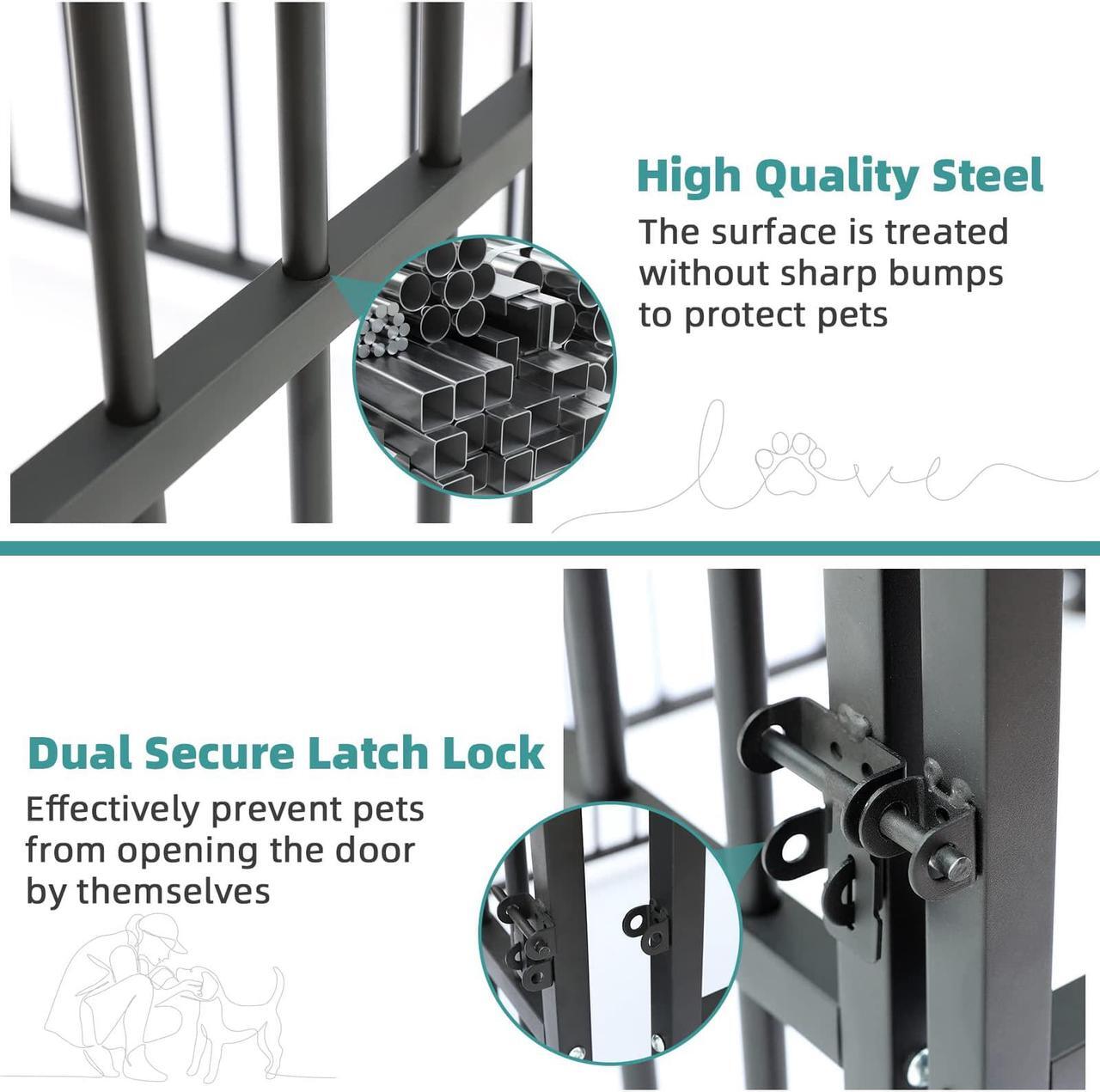 Alt view image 2 of 7 - MEETWARM Large Outdoor Dog Kennel, Metal Heavy Duty Outdoor Indoor Pet Playpen, Anti-Rust Dog Pens Outdoor Dog Fence with Anti-UV & Waterproof Top Cover and Secure Lock for Backyard, 5'L x 5'W x 6'H