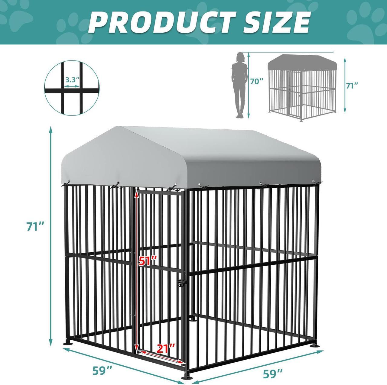 Alt view image 4 of 7 - MEETWARM Large Outdoor Dog Kennel, Metal Heavy Duty Outdoor Indoor Pet Playpen, Anti-Rust Dog Pens Outdoor Dog Fence with Anti-UV & Waterproof Top Cover and Secure Lock for Backyard, 5'L x 5'W x 6'H
