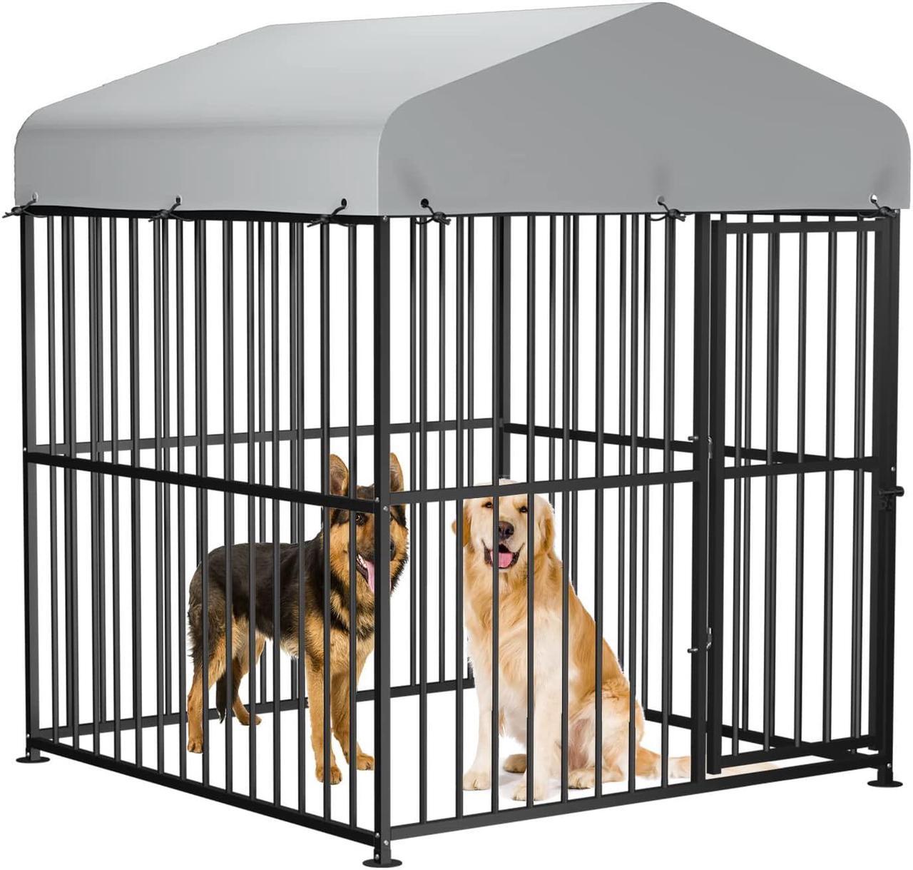 Main image of MEETWARM Large Outdoor Dog Kennel, Metal Heavy Duty Outdoor Indoor Pet Playpen, Anti-Rust Dog Pens Outdoor Dog Fence with Anti-UV & Waterproof Top Cover and Secure Lock for Backyard, 5'L x 5'W x 6'H