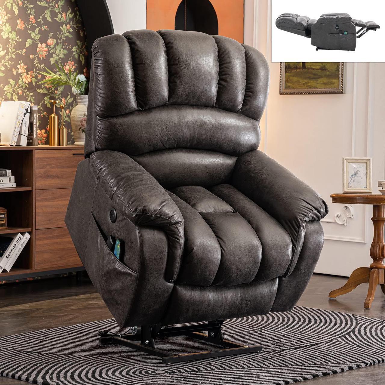 Main image of MEETWARM Large Dual OKIN Motor Power Lift Recliner Chair for Elderly Big Man, Lay Flat Sleeper Electric Recliner with Massage and Heat, Infinite Position/2 Remote Controls/USB Port/Side Pockets(Grey)