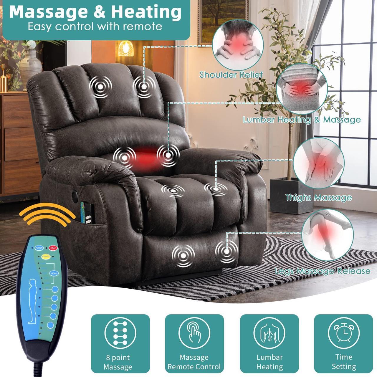 Alt view image 3 of 7 - MEETWARM Large Dual OKIN Motor Power Lift Recliner Chair for Elderly Big Man, Lay Flat Sleeper Electric Recliner with Massage and Heat, Infinite Position/2 Remote Controls/USB Port/Side Pockets(Grey)
