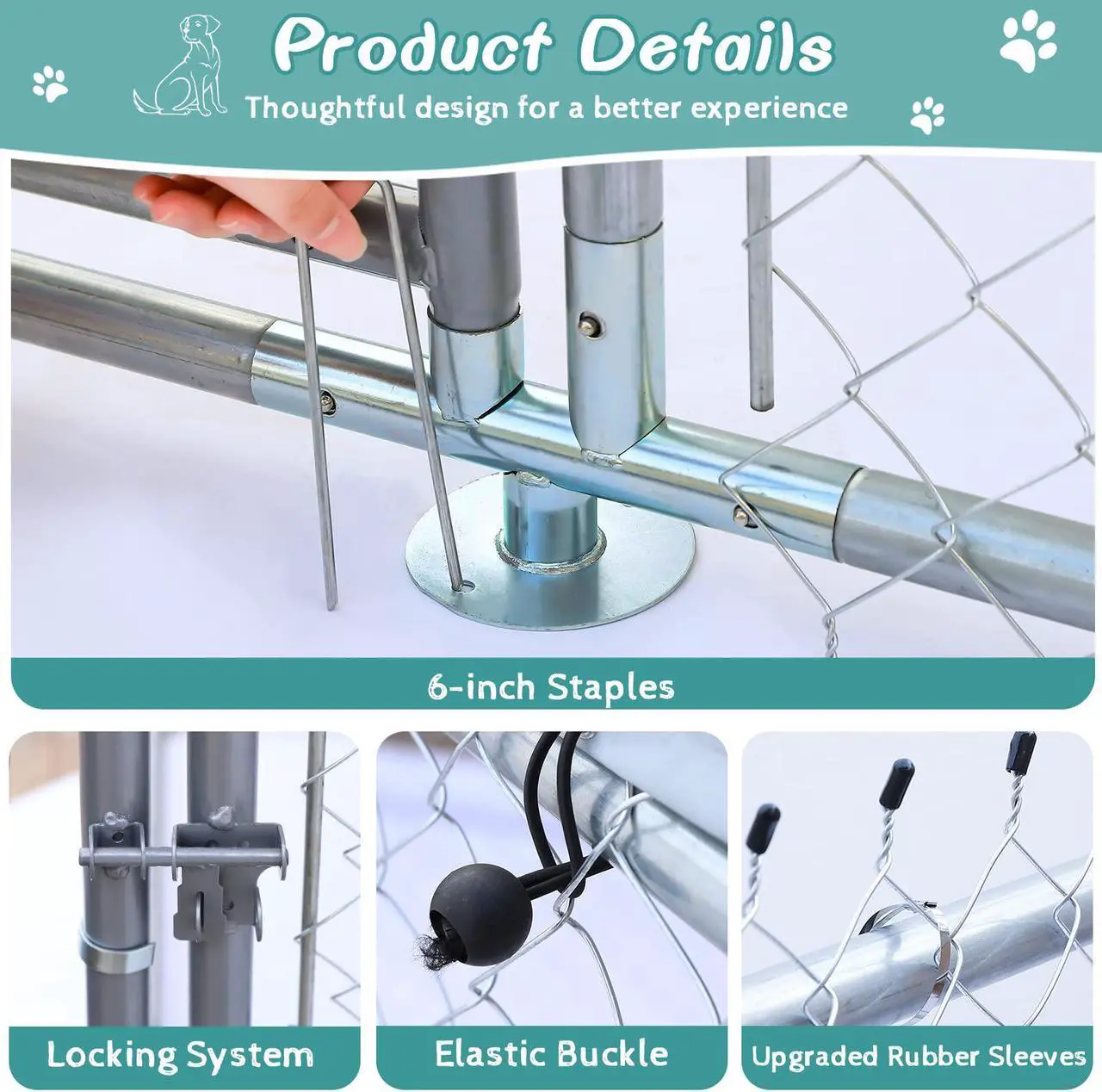 Alt view image 2 of 7 - MEETWARM Large Outdoor Dog Kennel, Heavy Duty Dog House Playpen Galvanized Steel Pet Fence with Fully Enclosed Waterproof UV-Resistant Cover, Stainless Steel Zip Ties and Secure Lock