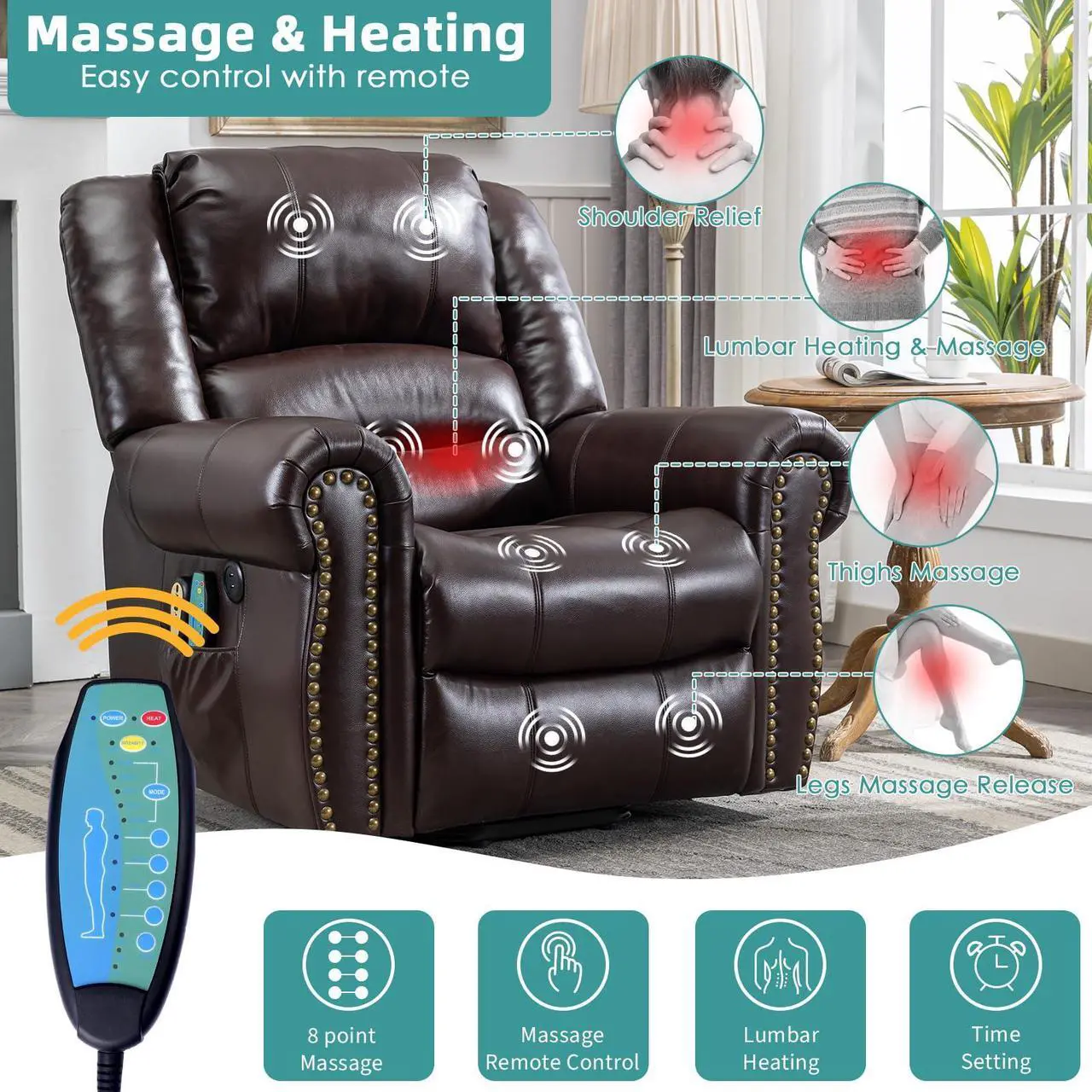 Alt view image 3 of 7 - MEETWARM Large Power Lift Electric Recliner Chair with Massage and Heat, Overstuffed Wide Recliner for Elderly, Heavy Duty Recliner for Living Room with 2 Remote Controls/USB Ports/Side Pockets(Dark)