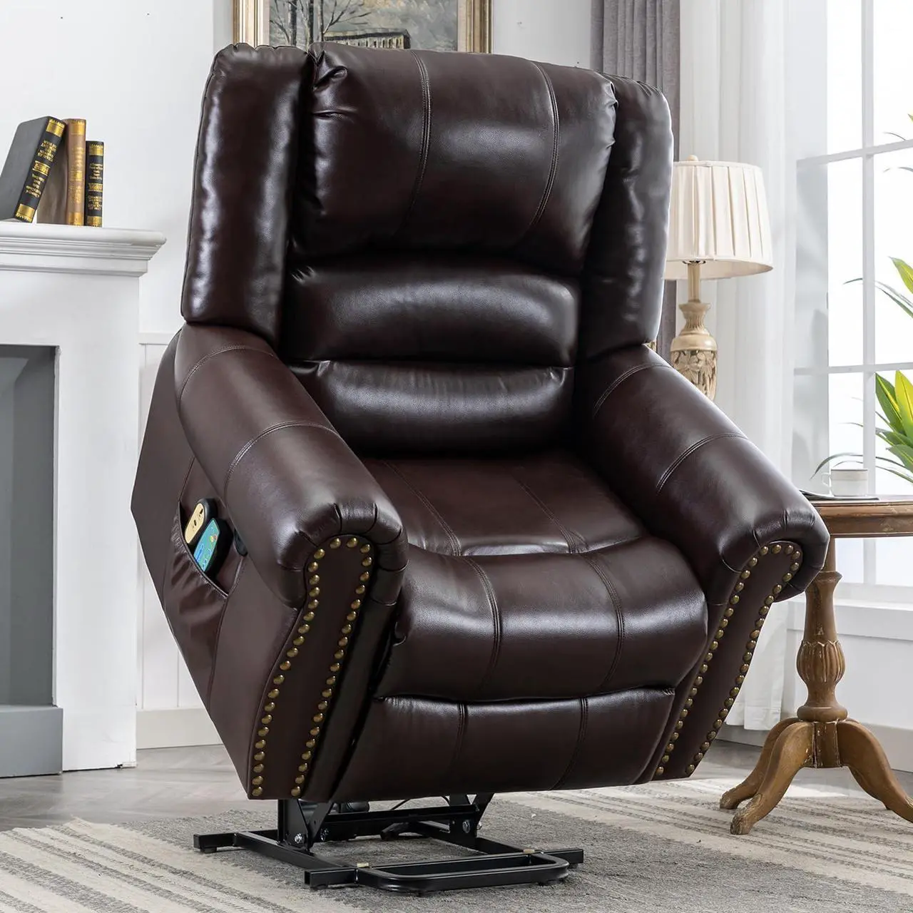 Main image of MEETWARM Large Power Lift Electric Recliner Chair with Massage and Heat, Overstuffed Wide Recliner for Elderly, Heavy Duty Recliner for Living Room with 2 Remote Controls/USB Ports/Side Pockets(Dark)