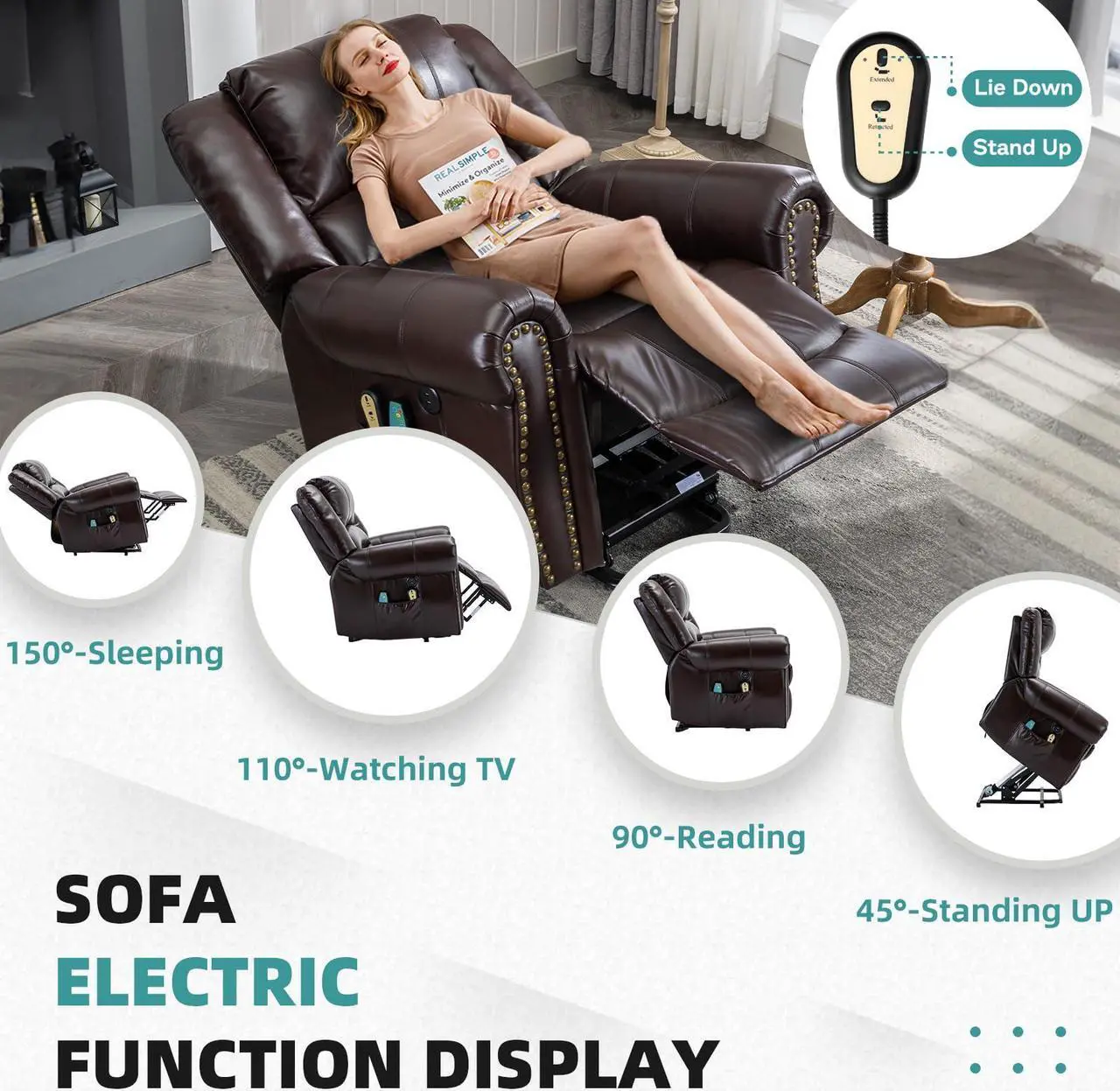 Alt view image 6 of 7 - MEETWARM Large Power Lift Electric Recliner Chair with Massage and Heat, Overstuffed Wide Recliner for Elderly, Heavy Duty Recliner for Living Room with 2 Remote Controls/USB Ports/Side Pockets(Dark)
