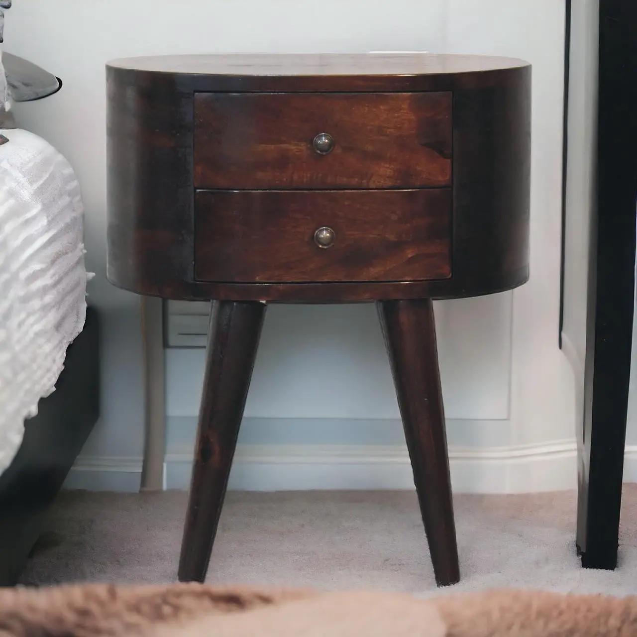 Main image of Artisan Furniture Light Walnut Rounded nightstand Table