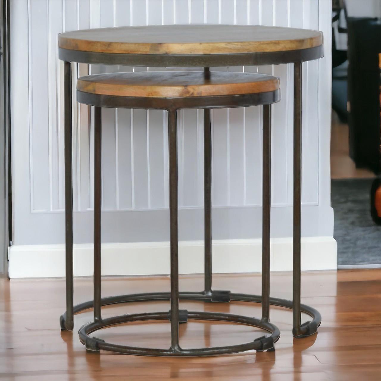 Main image of Artisan Furniture Round Stool Set of 2 with Iron Base