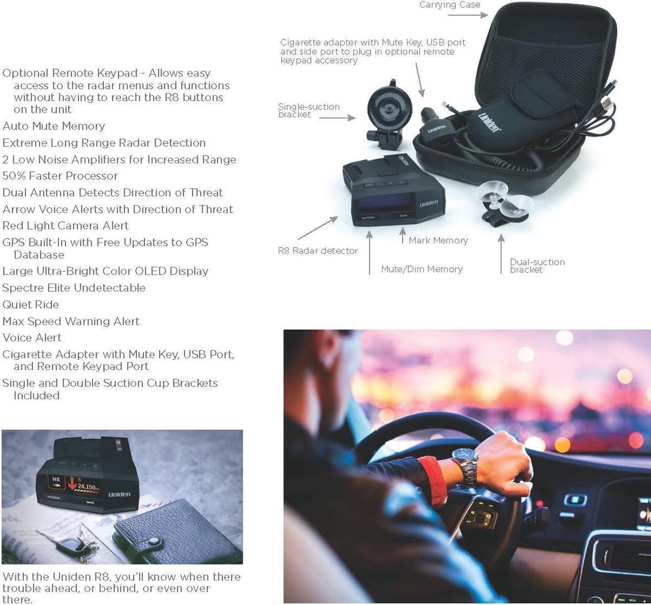 Alt view image 6 of 14 - Uniden R8 Extreme Long Range Radar / Laser Detector - Black
