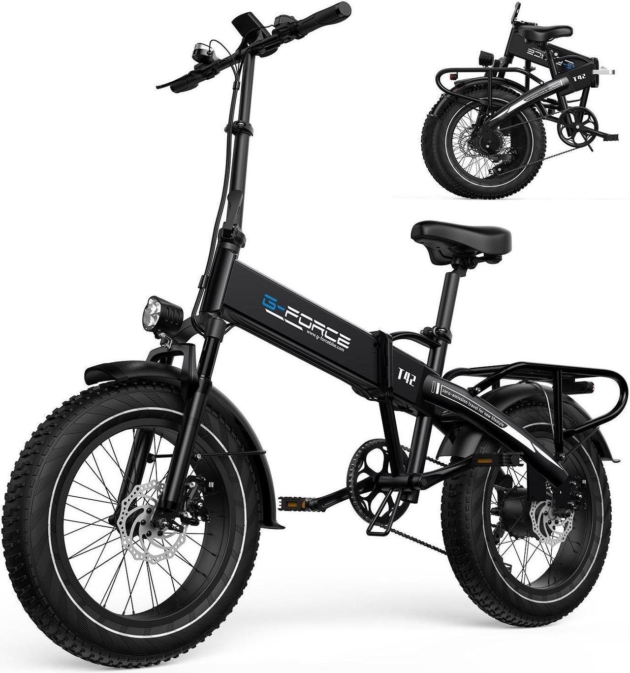 G-force 20''x4.0'' Fat Tire Electric Bike 750W Folding Mountain Ebike 48V 13AH Removable Battery, Shimano 7 Speed Adults Cruiser Bike/Beach Bike/Snow Bike