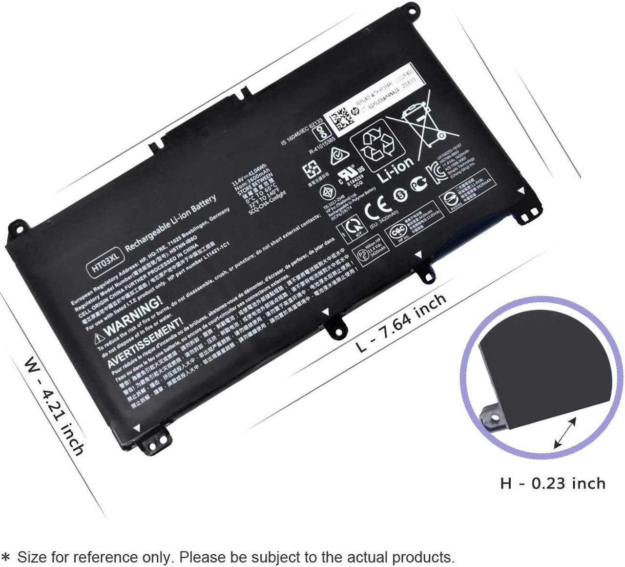 Alt view image 3 of 6 - Hecales HP HT03XL Battery L11119-855 for HP Pavilion 14 & 15 & 17 Series - 11.55V 41.9Wh 3-Cell Notebook Battery