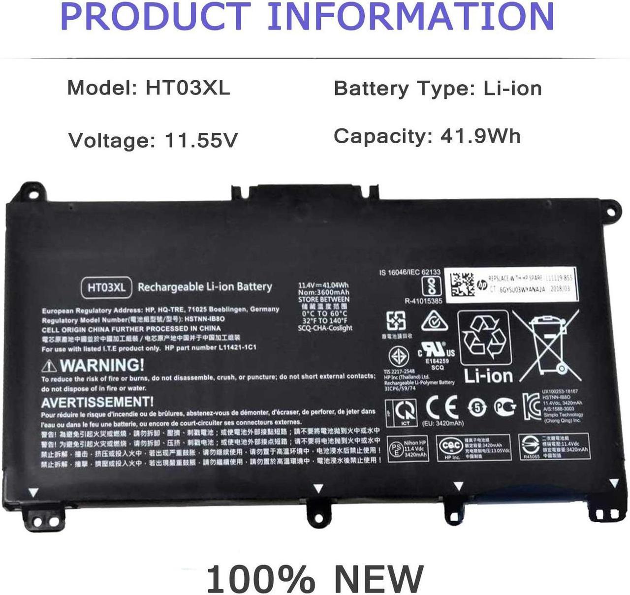 Alt view image 2 of 6 - Hecales HP HT03XL Battery L11119-855 for HP Pavilion 14 & 15 & 17 Series - 11.55V 41.9Wh 3-Cell Notebook Battery