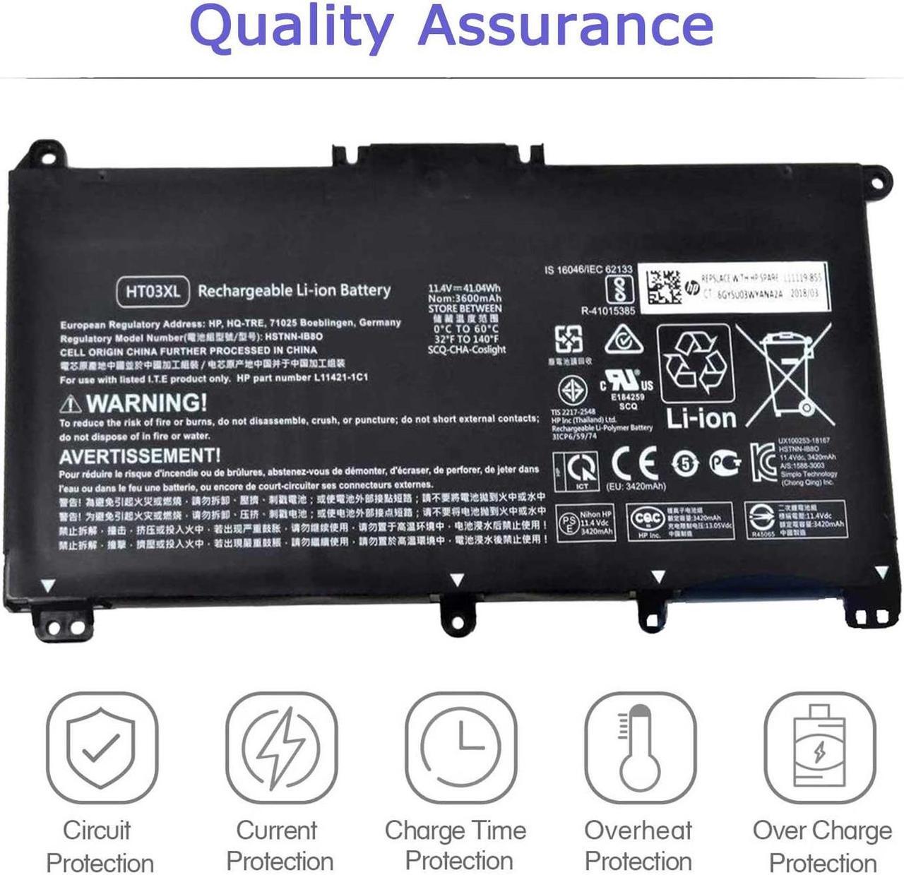 Alt view image 6 of 6 - Hecales HP HT03XL Battery L11119-855 for HP Pavilion 14 & 15 & 17 Series - 11.55V 41.9Wh 3-Cell Notebook Battery