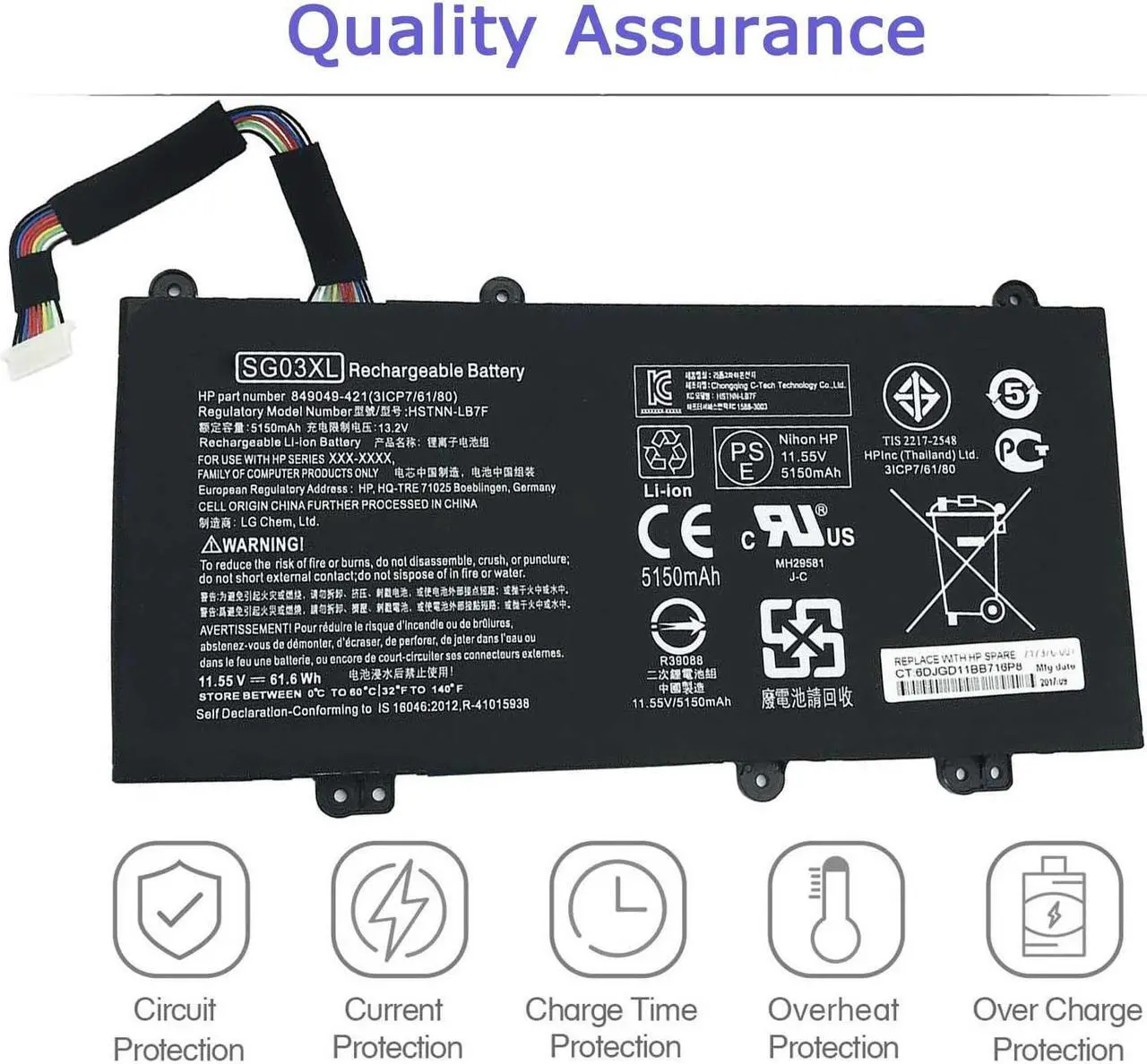 Alt view image 6 of 6 - Hecales SG03XL 849048-421 Battery for HP Envy M7-U009DX M7-U109DX 17T-U000 CTO 17-U273CL 17-U275CL 17-U163CL 17-U177CL HSTNN-LB7E HSTNN-LB7F W2K88UA W2K91UA W2K93UA 849315-856 849314-850 849315-850