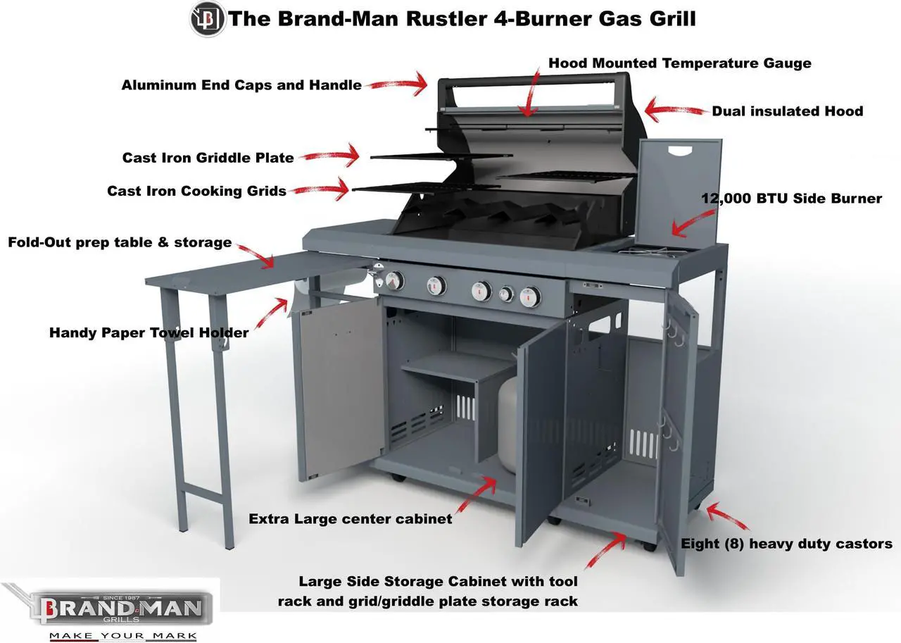 Alt view image 7 of 7 - Rustler2 Four(4) Burner Gas Grill Center & Kitchen Island by Brand-Man Grills
