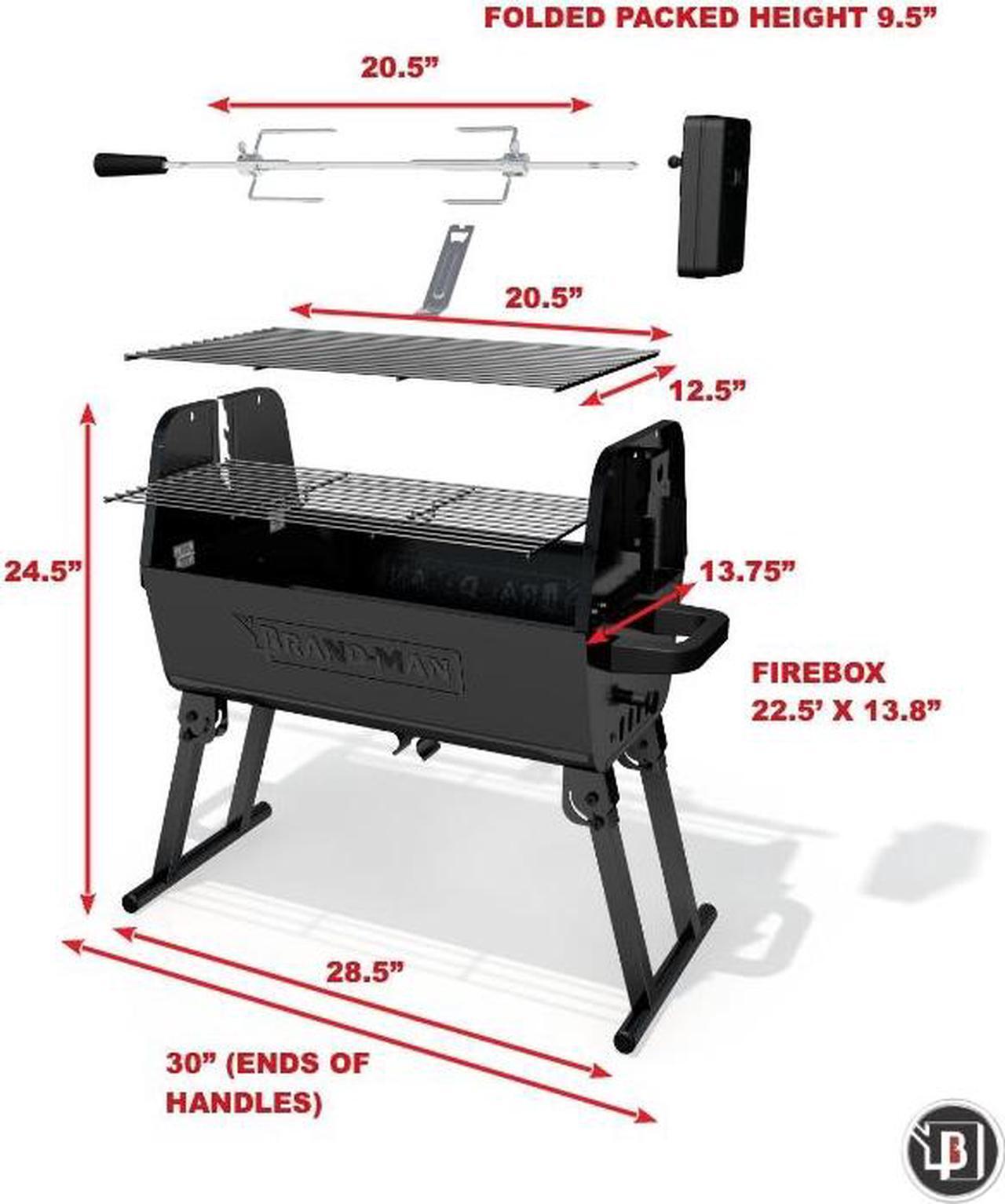 Alt view image 3 of 7 - Brand-Man COLT Portable Charcoal Rotisserie BBQ Grill, Black  Outdoor & Garden Grills by Brand-Man Grills