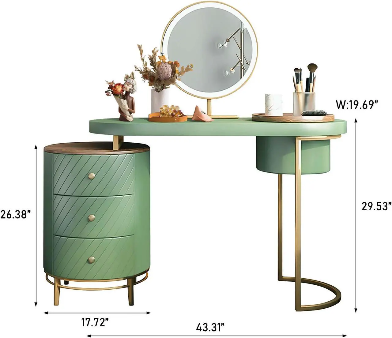 Alt view image 7 of 7 - Aukfa Makeup Vanity Table - Dressing Table With LED Lighted Mirror and Movable Tray Top 43" - Green