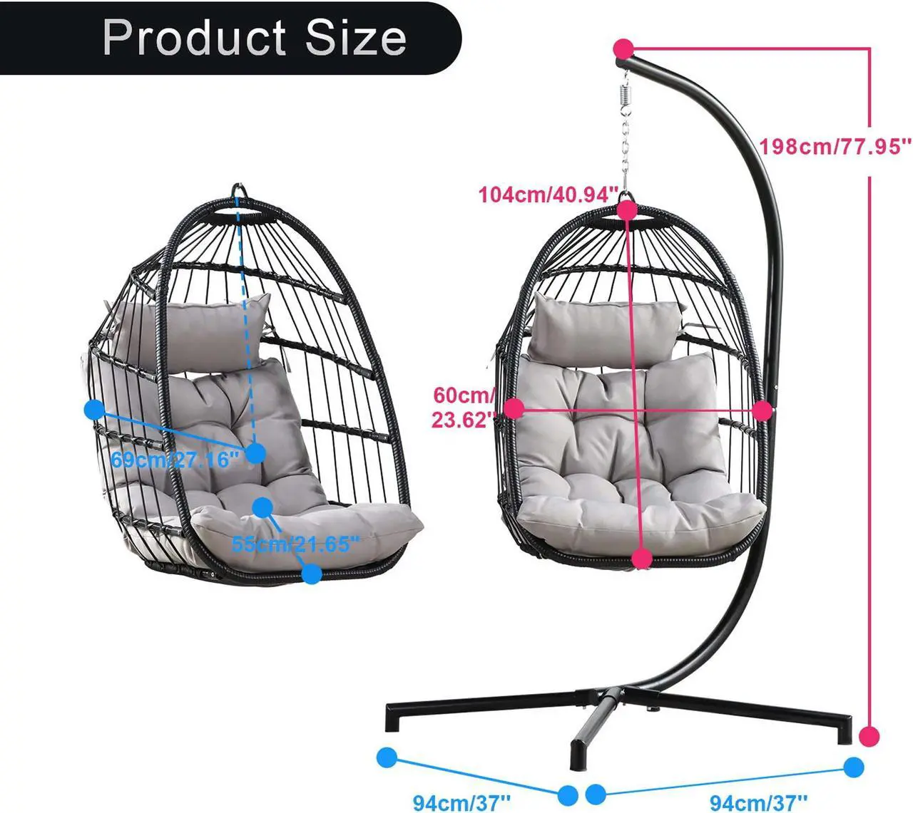Alt view image 6 of 6 - Aukfa Hanging Egg Chair - Swing Hammock Chair with Stand - Gray