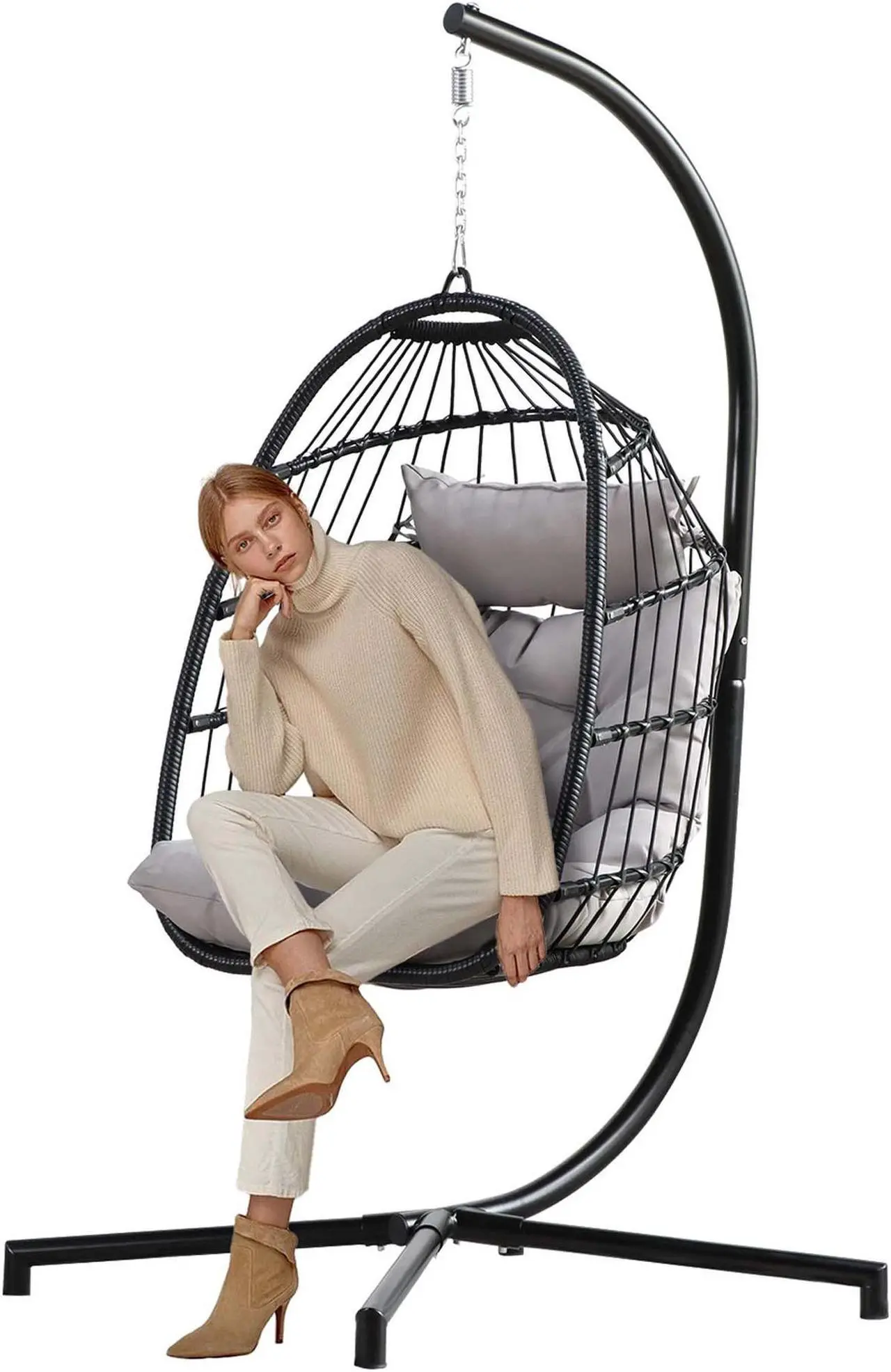Alt view image 3 of 6 - Aukfa Hanging Egg Chair - Swing Hammock Chair with Stand - Gray