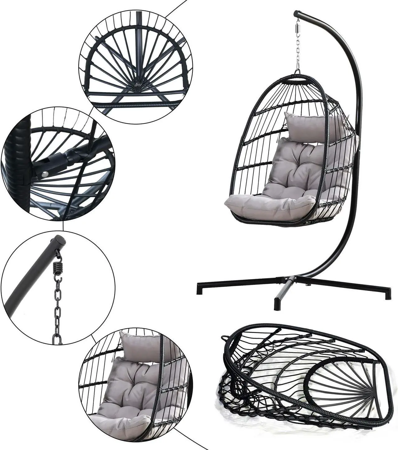 Alt view image 5 of 6 - Aukfa Hanging Egg Chair - Swing Hammock Chair with Stand - Gray
