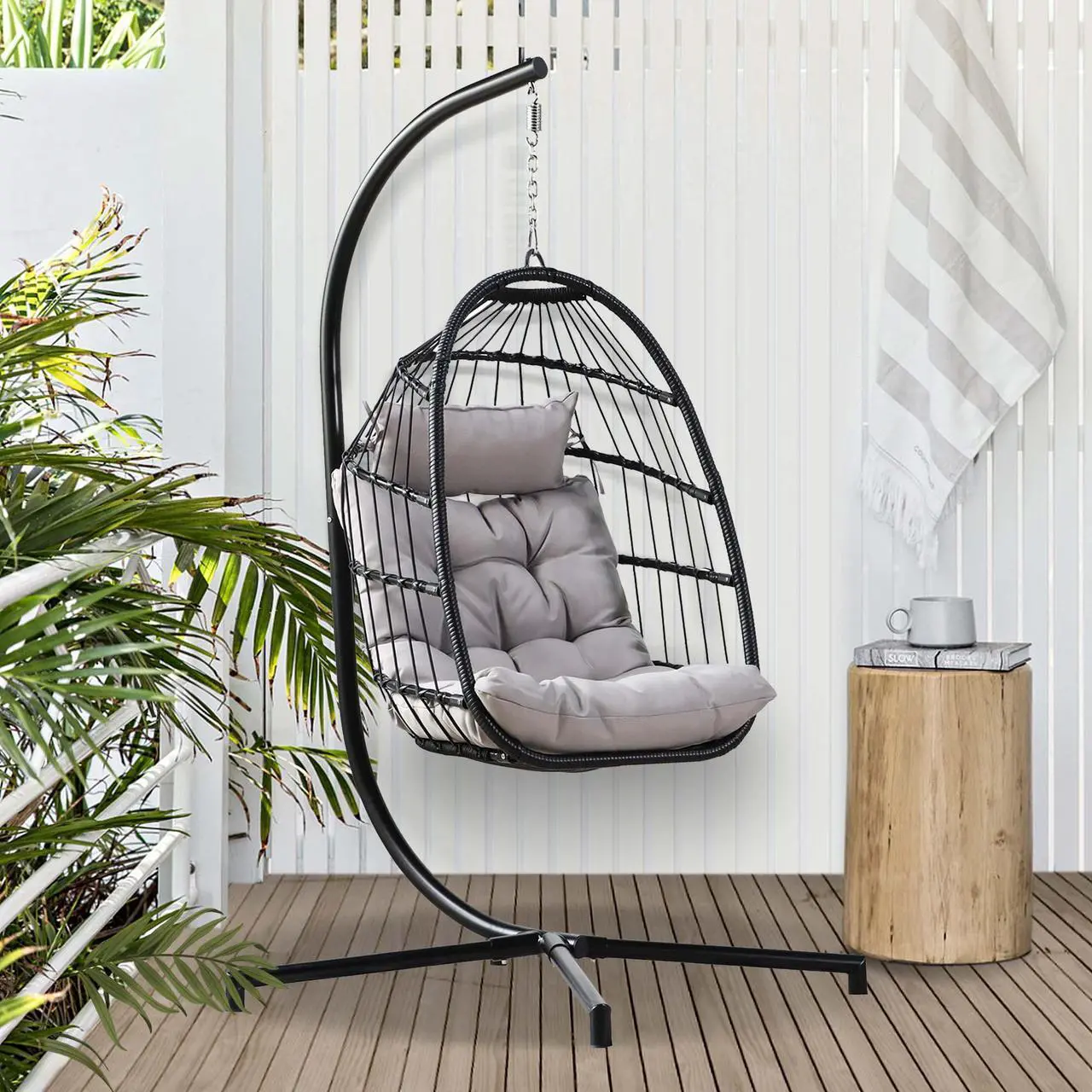 Alt view image 2 of 6 - Aukfa Hanging Egg Chair - Swing Hammock Chair with Stand - Gray