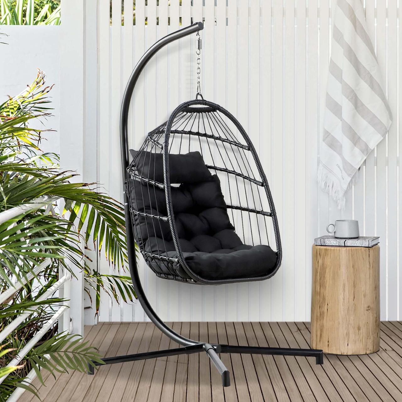 Alt view image 2 of 6 - Aukfa Hanging Egg Chair - Swing Hammock Chair with Stand - Black