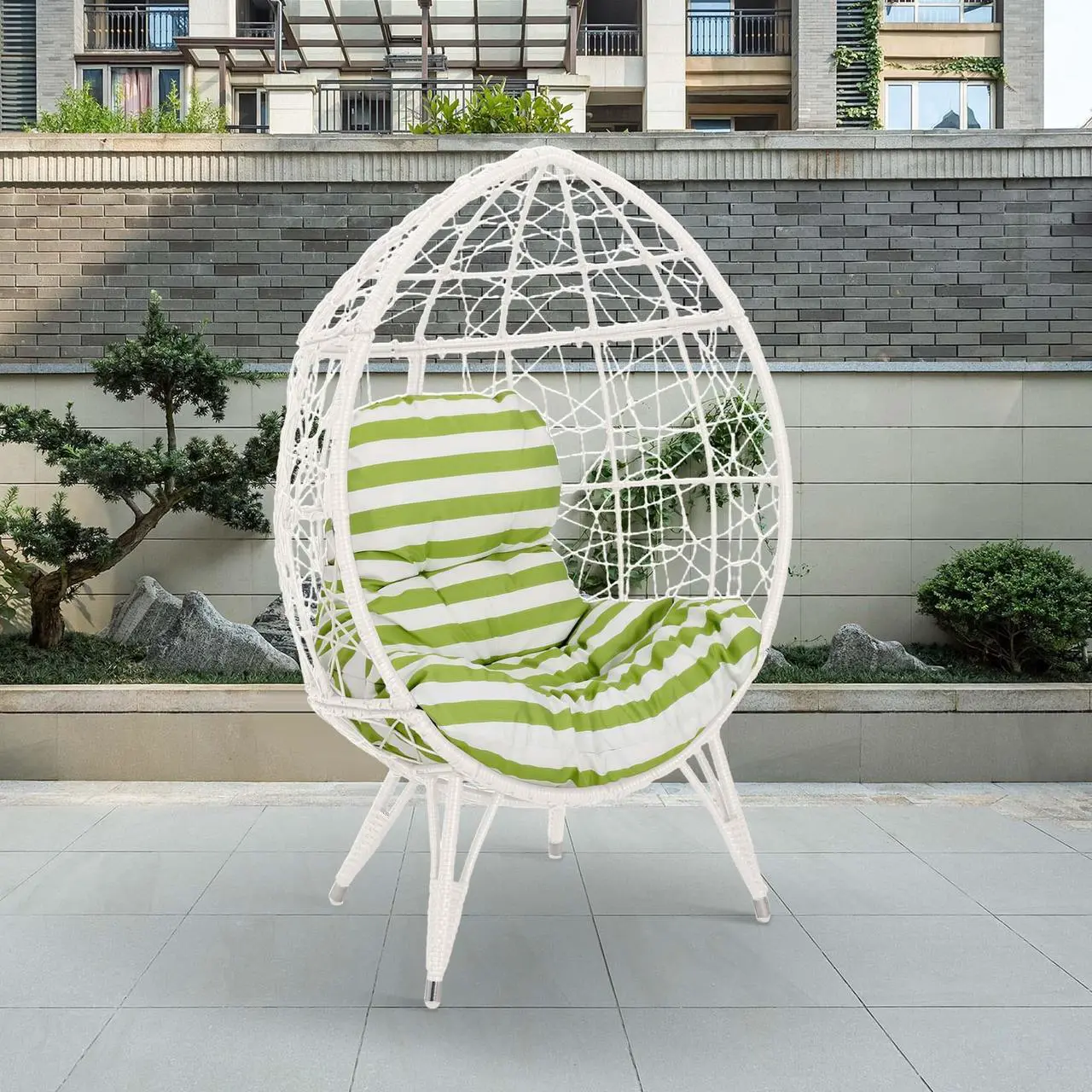 Alt view image 2 of 6 - Aukfa Outdoor Wicker Egg Chair, Patio Garden Rattan Lounge Basket Chair, Green