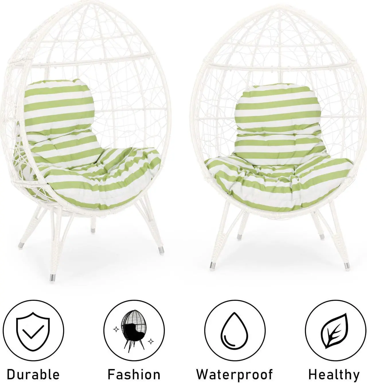 Alt view image 4 of 6 - Aukfa Outdoor Wicker Egg Chair, Patio Garden Rattan Lounge Basket Chair, Green