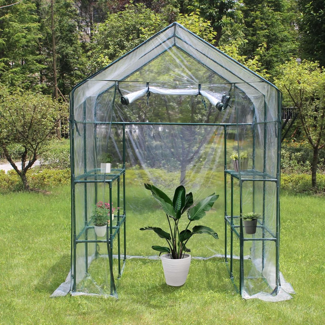 Alt view image 2 of 6 - Aukfa Walk-In Greenhouse Portable Indoor/Outdoor Mini 56 W, Transparent