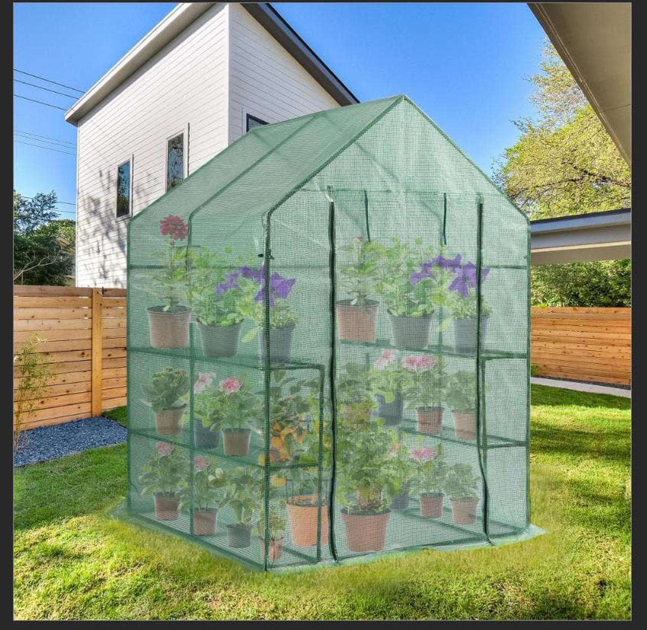 Main image of Aukfa Walk-In Greenhouse Portable Indoor/Outdoor Mini 56 W, Green
